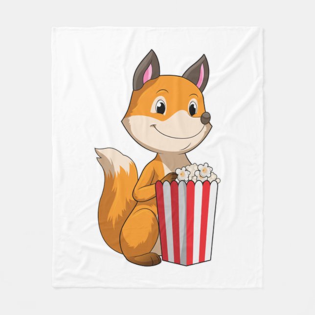 Fox with Popcorn Fleece Blanket (Front)
