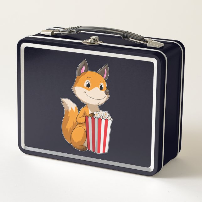 Fox with Popcorn Metal Lunch Box (Front)