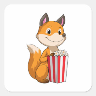 Fox with Popcorn Square Sticker