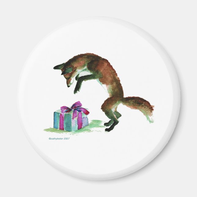 fox with present magnet (Front)