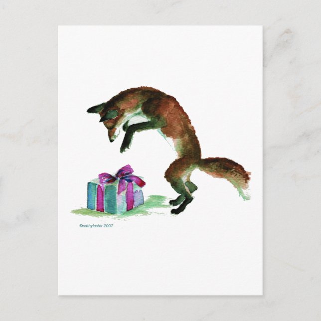 fox with present postcard (Front)