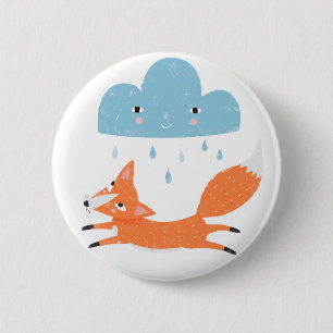 fox with rain cloud 6 cm round badge
