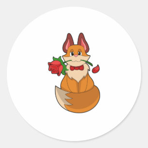 Fox with Rose Flower Classic Round Sticker