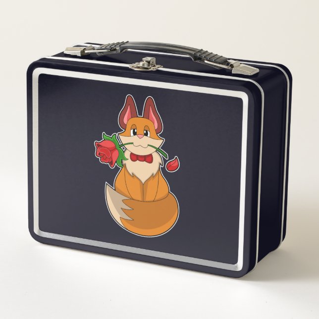 Fox with Rose Flower Metal Lunch Box (Front)