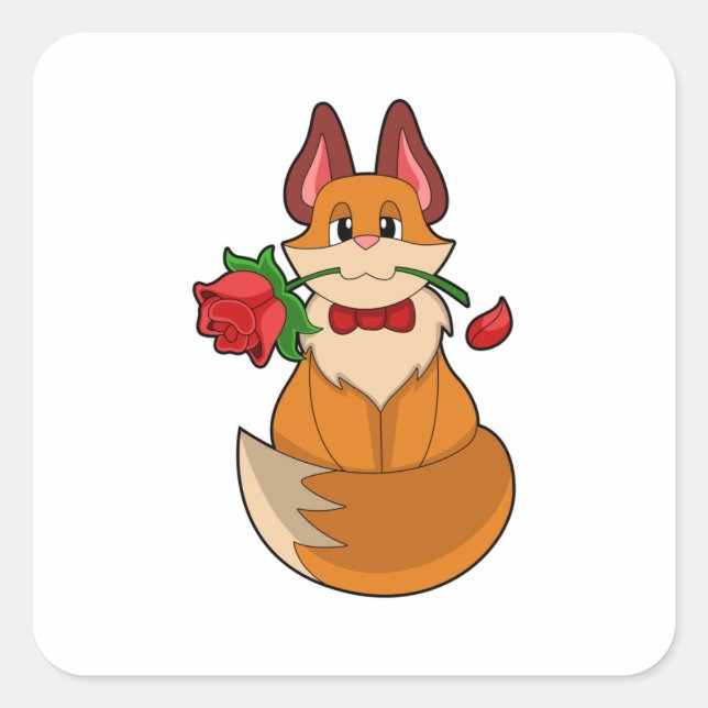 Fox with Rose Flower Square Sticker (Front)