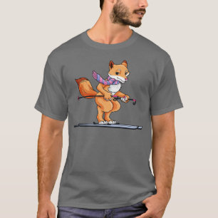 Fox with scarf as skier with skis T-Shirt