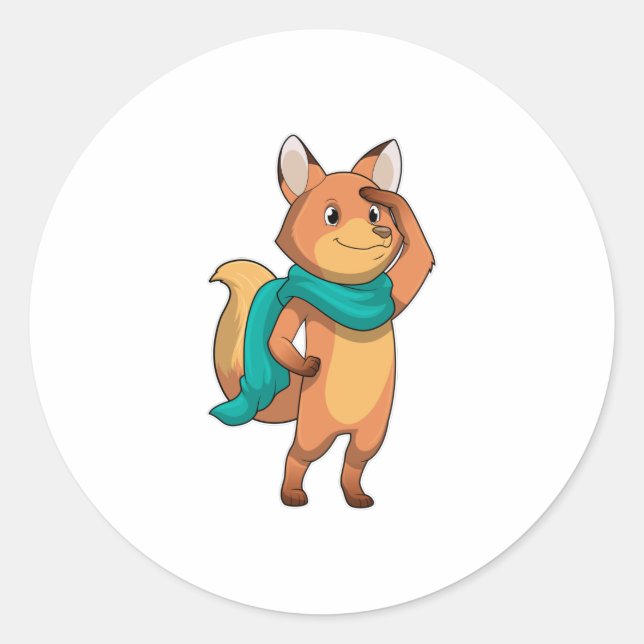 Fox with Scarf Classic Round Sticker (Front)