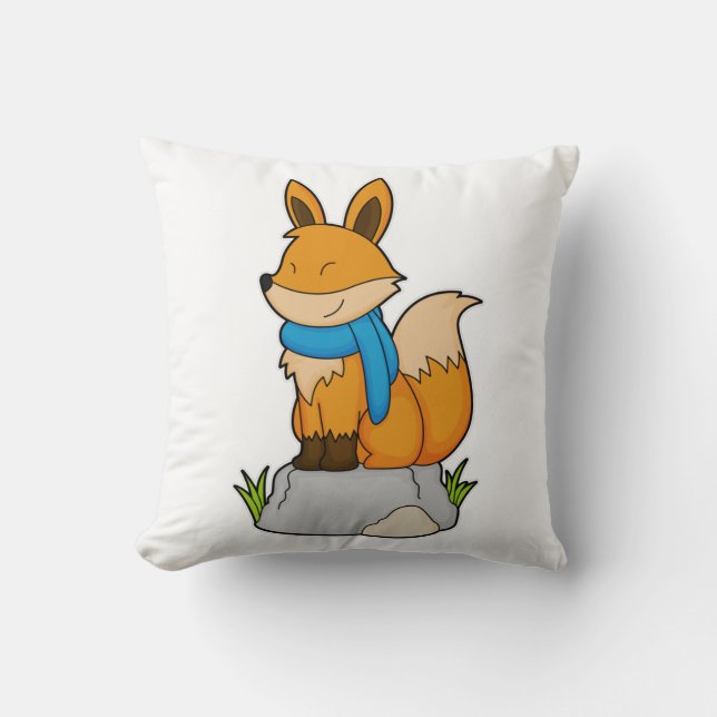 Fox with Scarf on Rock Cushion (Front)