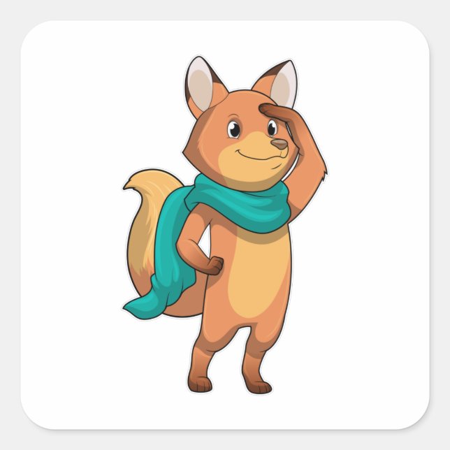 Fox with Scarf Square Sticker (Front)