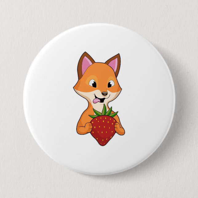 Fox with Strawberry 7.5 Cm Round Badge (Front)