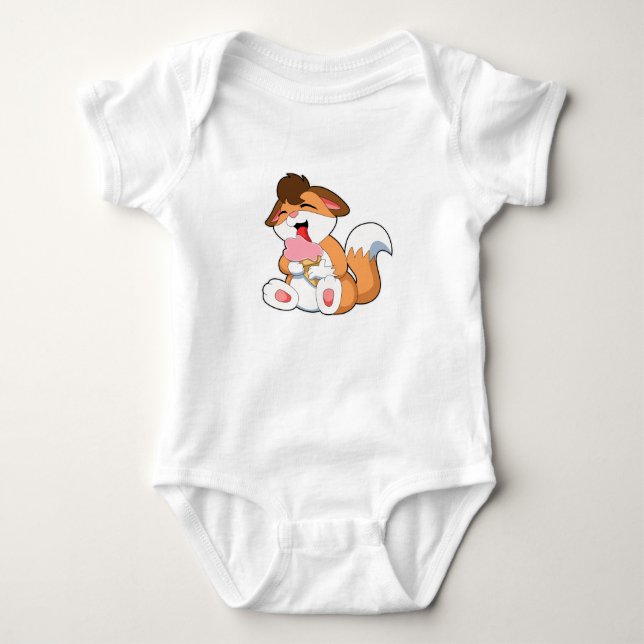 Fox with Strawberry Ice cream Baby Bodysuit (Front)