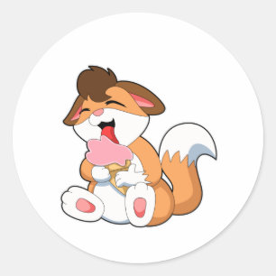 Fox with Strawberry Ice cream Classic Round Sticker