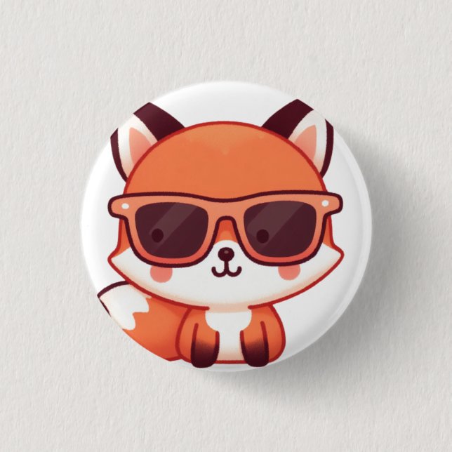 fox with sunglasses 3 cm round badge (Front)
