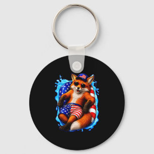 Fox with sunglasses patriotic animal summer pool key ring