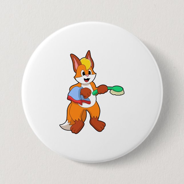 Fox with Towel & Brush 7.5 Cm Round Badge (Front)