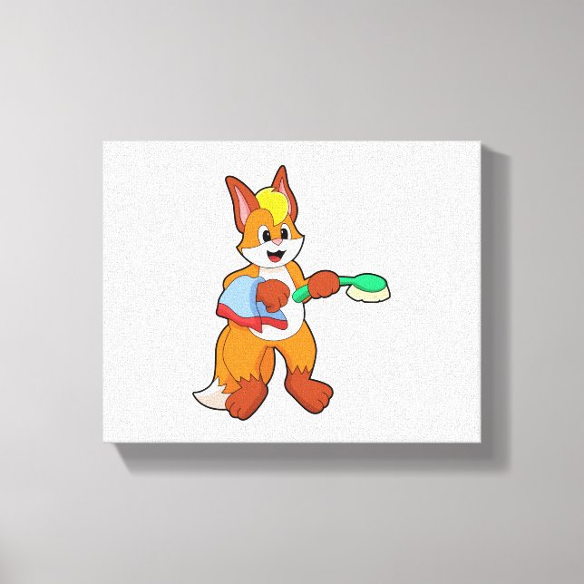 Fox with Towel & Brush Canvas Print (Front)