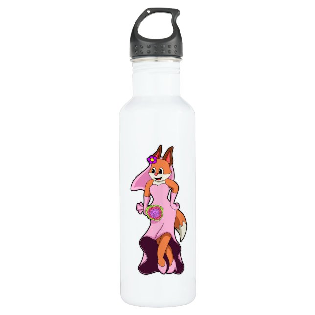 Fox with Wedding dress & Bunch of Flower 710 Ml Water Bottle (Front)