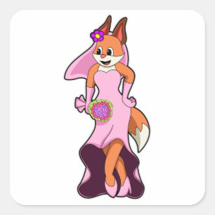 Fox with Wedding dress & Bunch of Flower Square Sticker