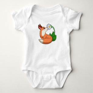 Fox with white Flower Baby Bodysuit