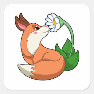 Fox with white Flower Square Sticker