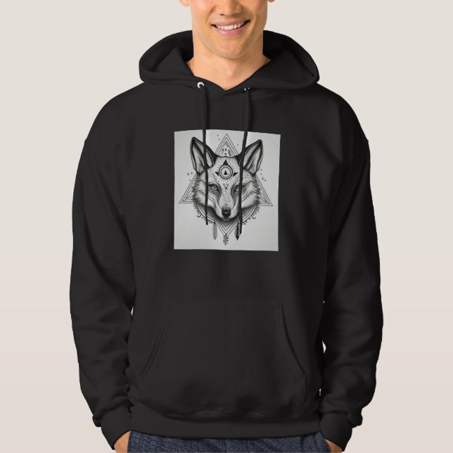 Fox with Wiccan and Occult Symbols Goth Hoodie (Front)