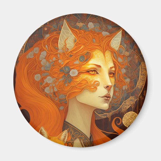 Fox Woman Fantasy Art Magnet (Front)