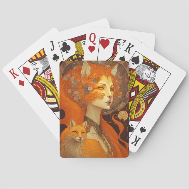 Fox Woman Fantasy Art Playing Cards (Back)