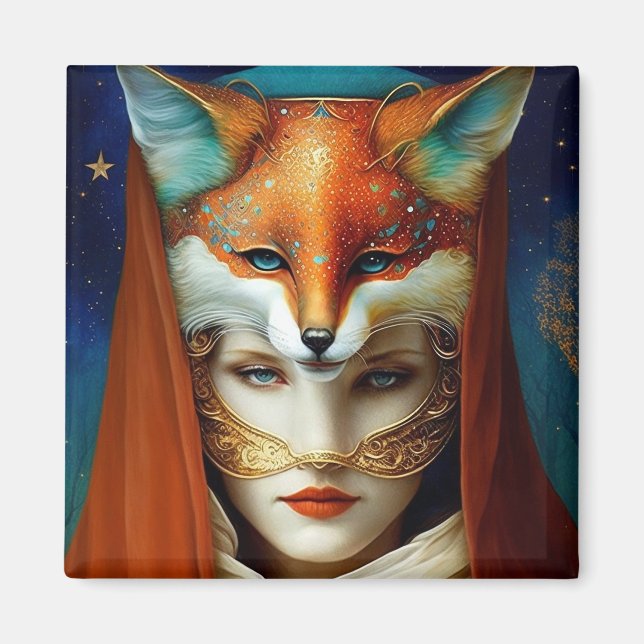 Fox Woman Surreal Fantasy Art Magnet (Front)