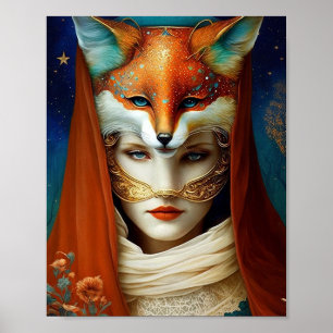 Fox Woman Surreal Fantasy Art Poster