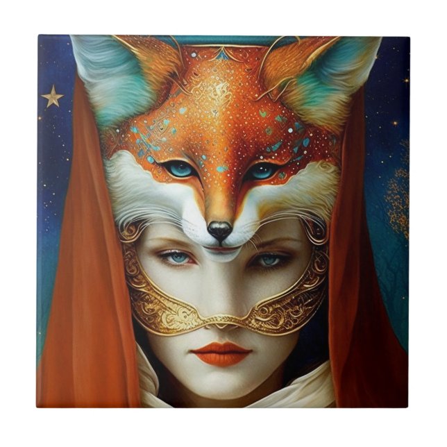 Fox Woman Surreal Fantasy Art Tile (Front)