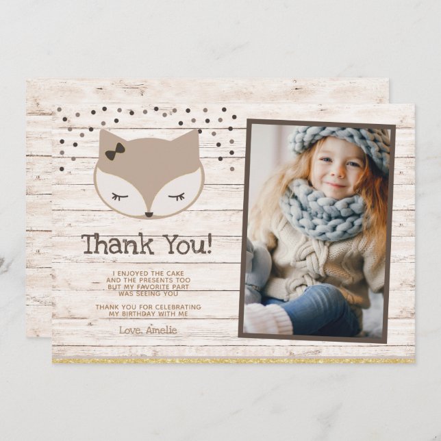 Fox, Wonderland Thank You Cards with photo (Front/Back)