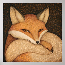 Fox Woodland Animal Art Painting Poster