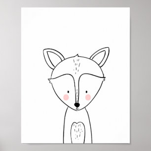 Fox Woodland Animal Nursery Wall Art Monochrome