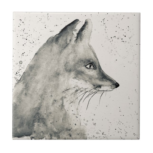 Fox woodland animal vintage black and white tile (Front)