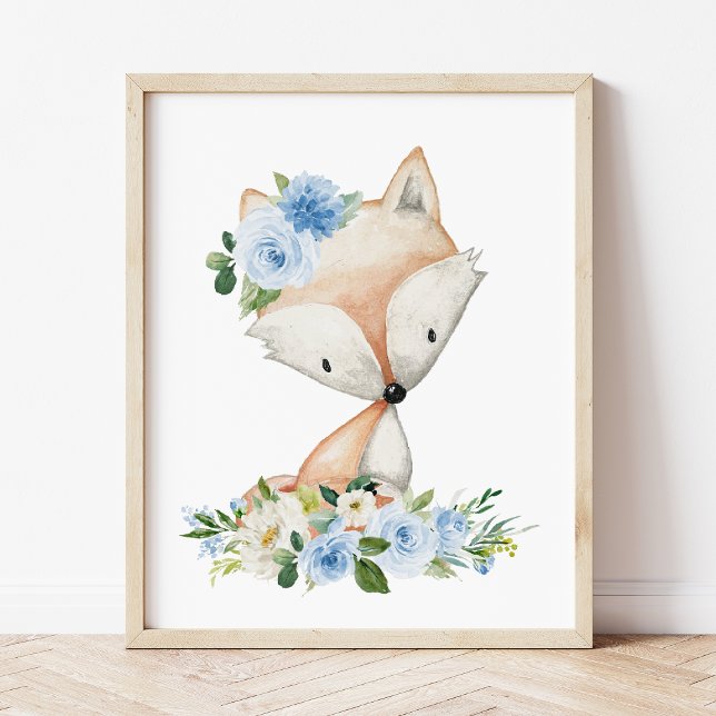 Fox, Woodland Animals, Boho, Blue Flowers Photo Print (Creator Uploaded)