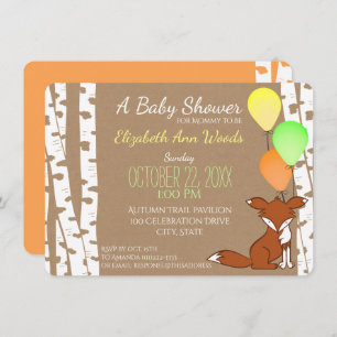 Fox Woodland Birch Tree Baby Shower Invitation