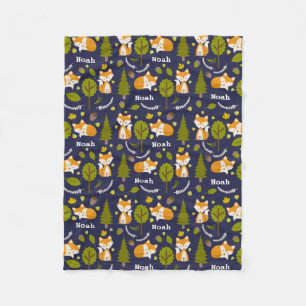 Fox Woodland Blue Personalised Fleece Blanket