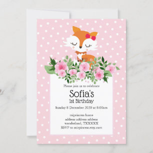 fox, woodland, cute, girly, fun, trendy, modern, invitation