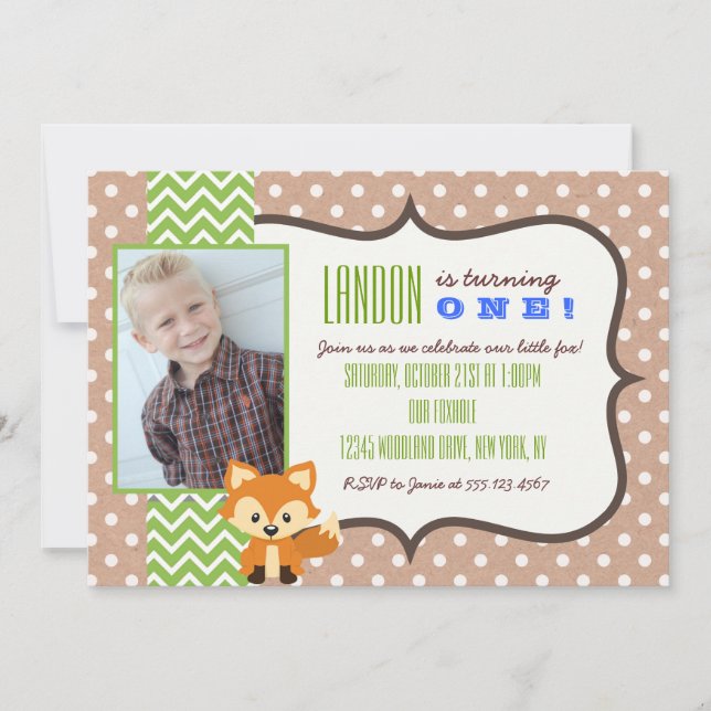 Fox Woodland First Birthday Party Invitation (Front)