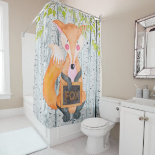 Fox- Woodland Friends - Watercolor illustration Shower Curtain