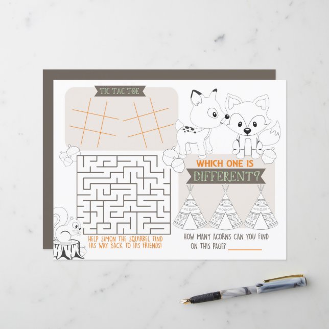 Fox Woodland Kids Placemat Activity Game Sheet (Front/Back In Situ)