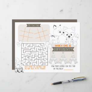 Fox Woodland Kids Placemat Activity Game Sheet