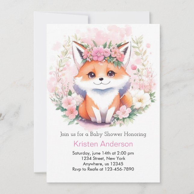 Fox Woodland Meadow Boho Girl Baby Shower Invitation (Front)