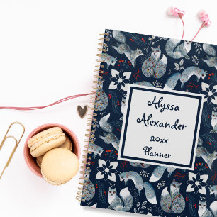 Fox Woodland Watercolor Art Monogrammed Name Blue Planner