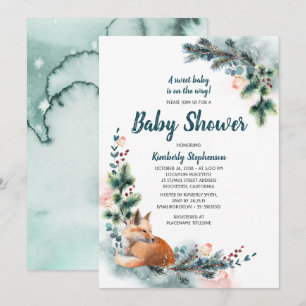 Fox Woodland Winter Wonderland Baby Shower Invitation