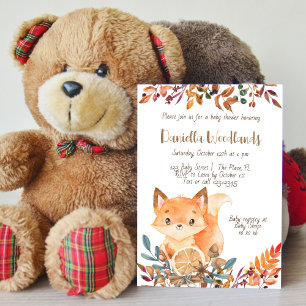 Fox woodlands fall baby shower invitation