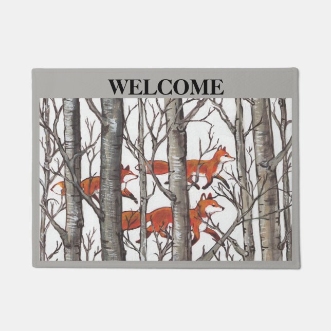 Fox Woods Grey Welcome Doormat Personalise (Front)