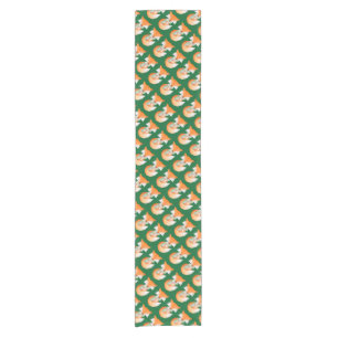 Fox wrapped up warm Christmas green table runner