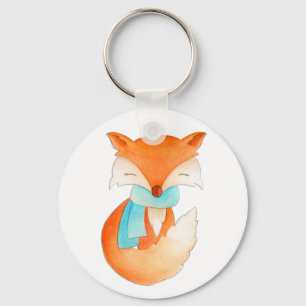 Fox wrapped up watercolor art keychain