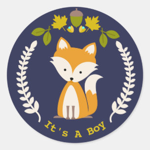 Fox Wreath Boy Baby Shower Classic Round Sticker